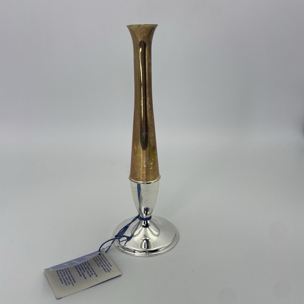 Vintage Silverplate Single Stem  7.25" Bud Vase Two Tone Silver Gold MCM Mayfair